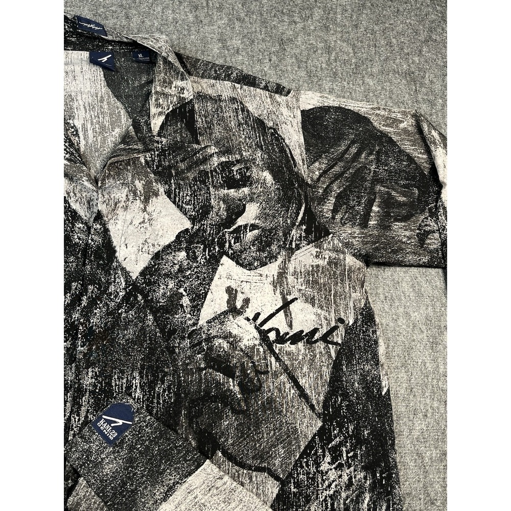 VTG Karl Kani Button Up Shirt XL Black White All Over Print Portrait Graphic Y2K